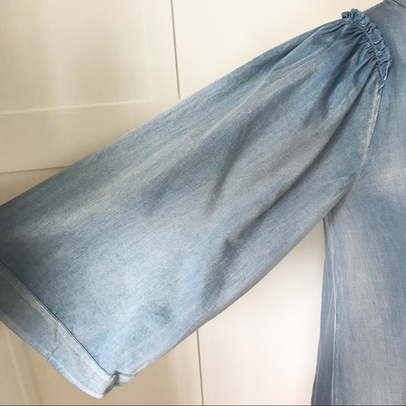 Light Denim Bell Sleeve Dress, 100% Cotton - Picture 6 of 7